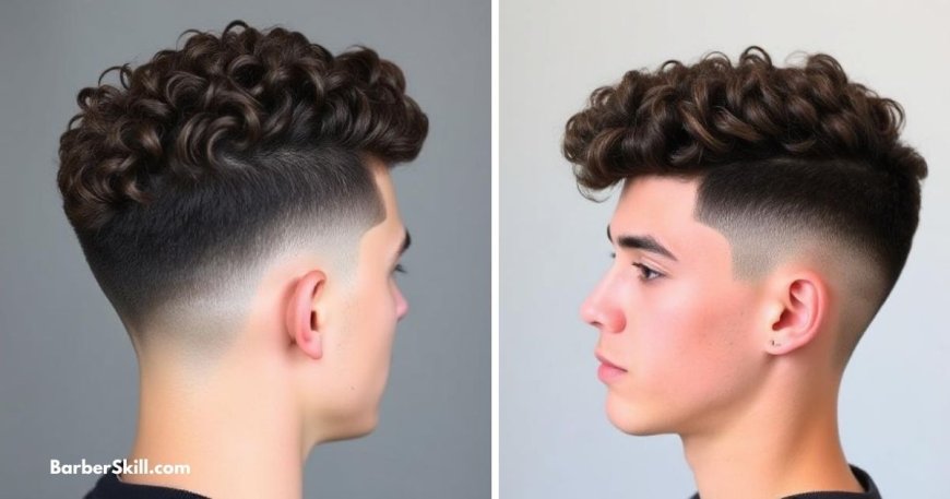 Low fade haircut with natural curls on top, featuring a seamless blend on the sides for a clean and modern look.