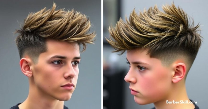 Trendy low fade haircut with messy, forward-combed spiky hair for a modern and stylish look.