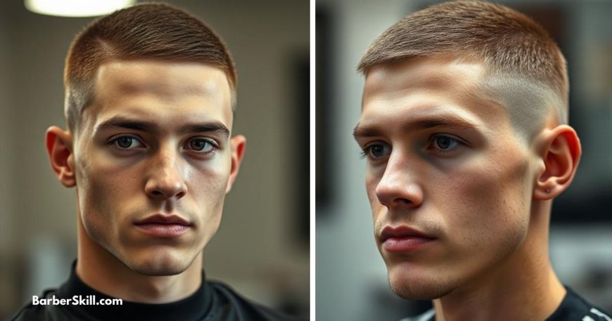 Low skin fade with short hair, evenly trimmed with no style lines or side comb, creating a seamless blend.