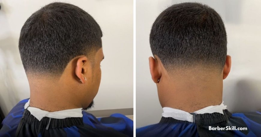 Side-view of a man with a low fade haircut with a tapered neckline for a clean and polished look.