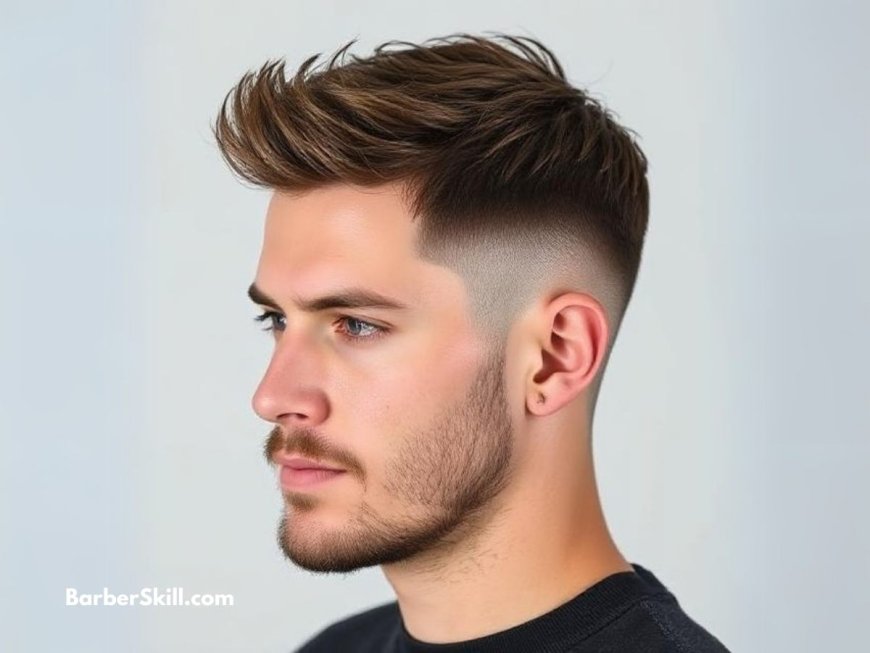 Low Fade Faux Hawk with a sharp fade on the sides and voluminous textured hair on top, creating a bold and stylish look.