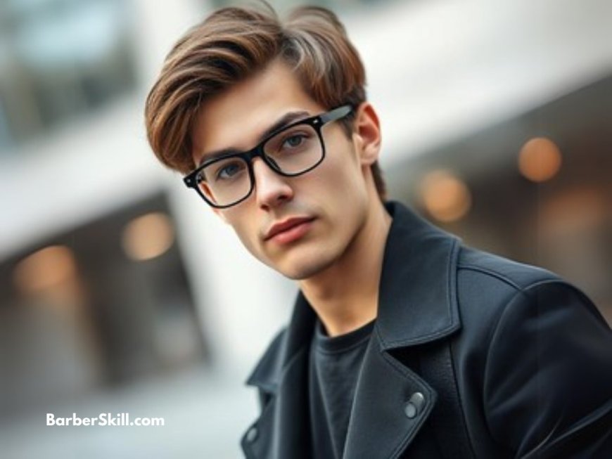 A refined side part hairstyle with a neatly combed top, a distinct side part, and tapered sides for a polished look.