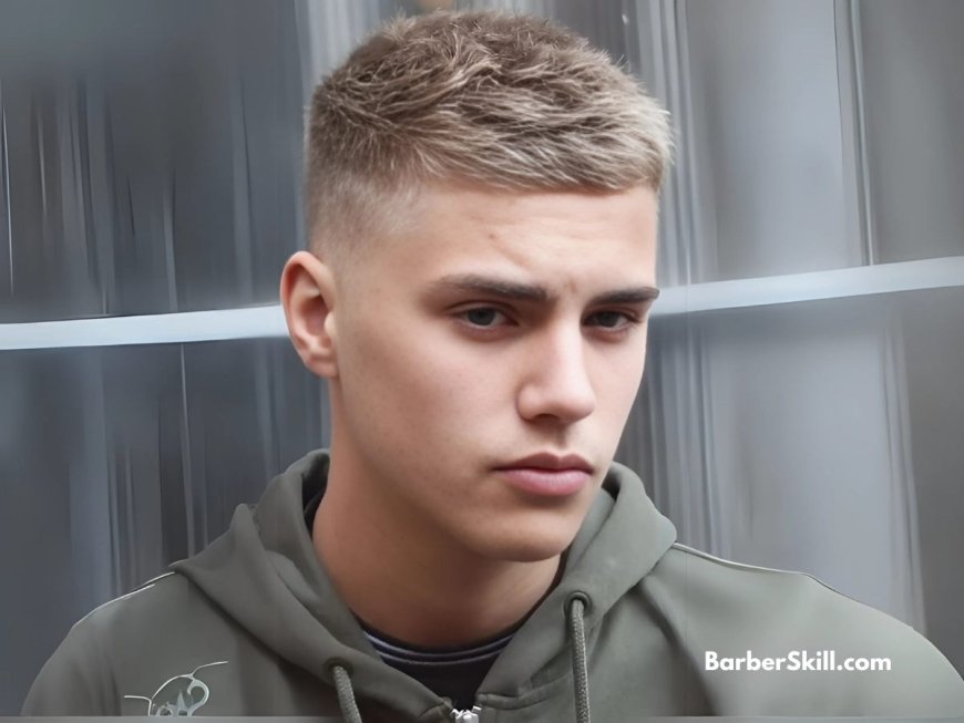 Precision crew cut with short, even-length top and sharply tapered sides.