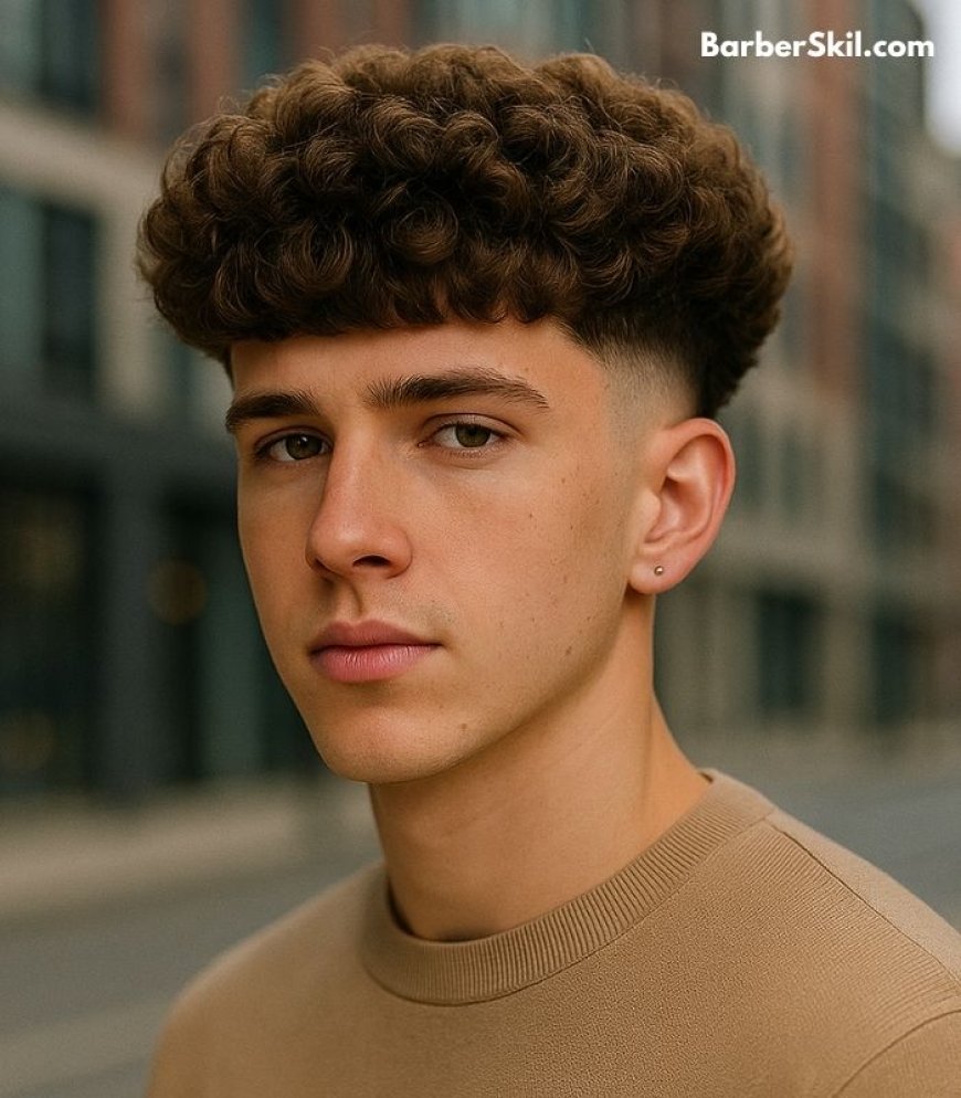 A young man with a Curly Fluffy Edgar Haircut