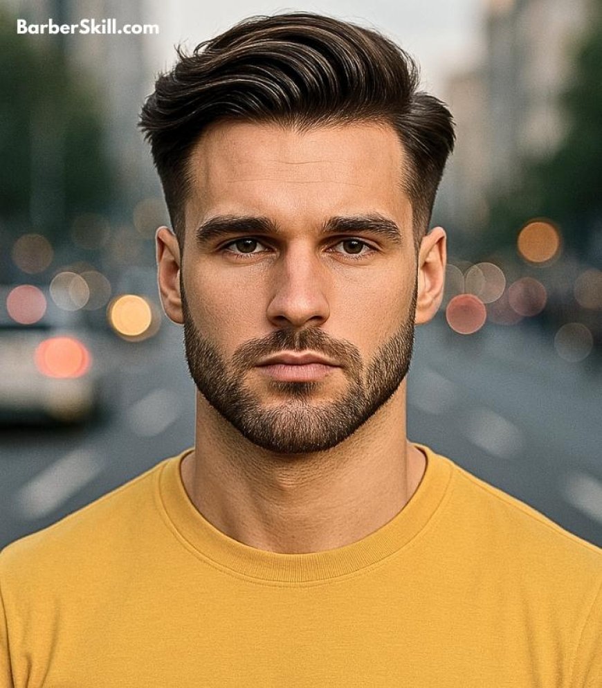 A handsome man having Side-Swept Fringe with Taper haircut​