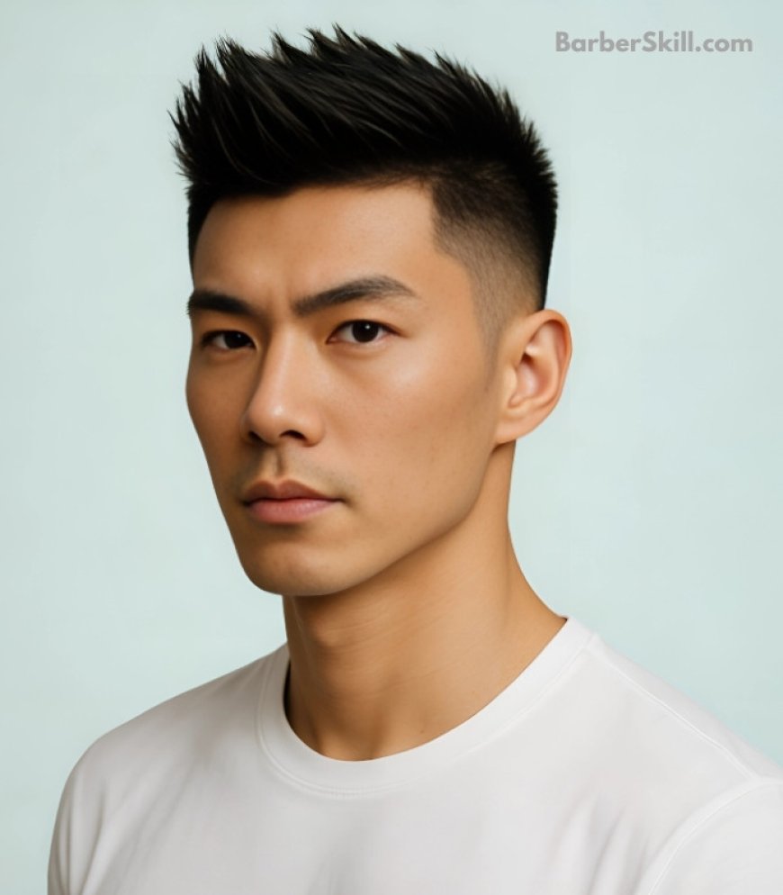 An Asian young man with Faux Hawk hairstyle