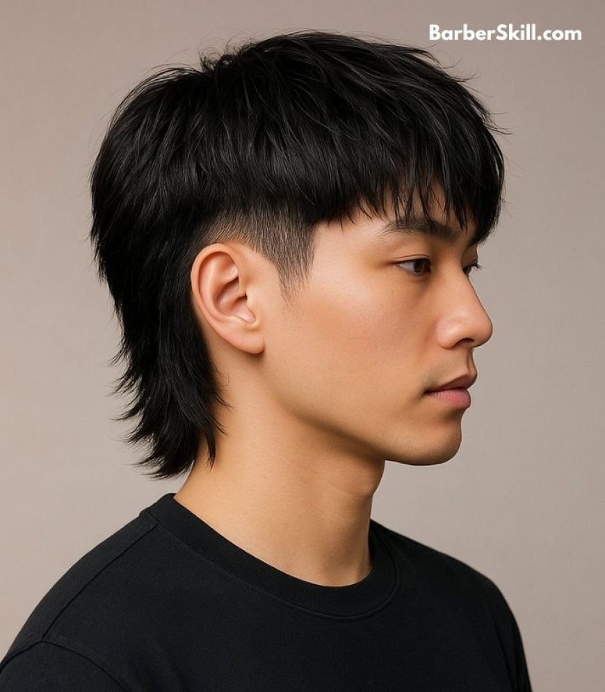 An Asian young man with Mullet hairstyle