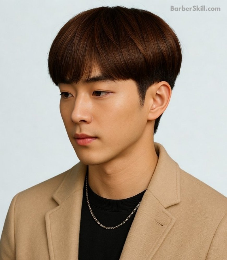 An Asian young man with Bowl Cut hairstyle