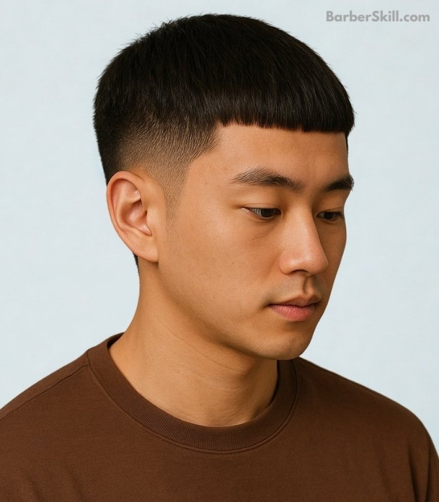 An Asian young man with Caesar Cut hairstyle