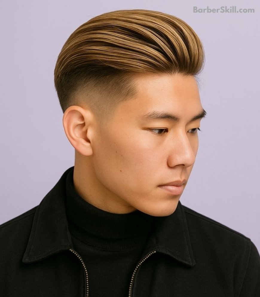 An Asian young man with Slicked Back Undercut hairstyle