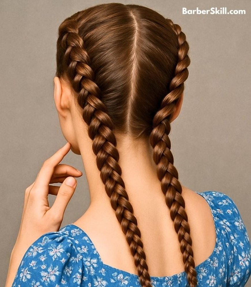 A beautiful girl having Double French Braids hairstyle