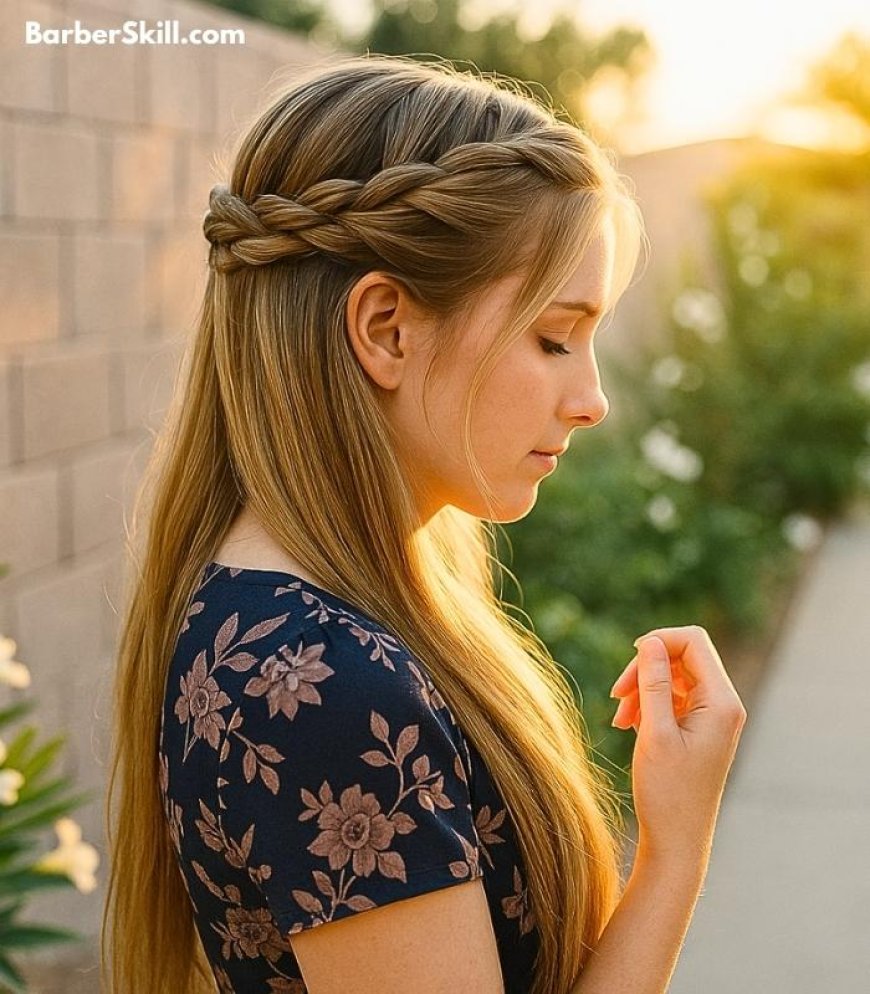 A beautiful girl having Crown French Braid hairstyle