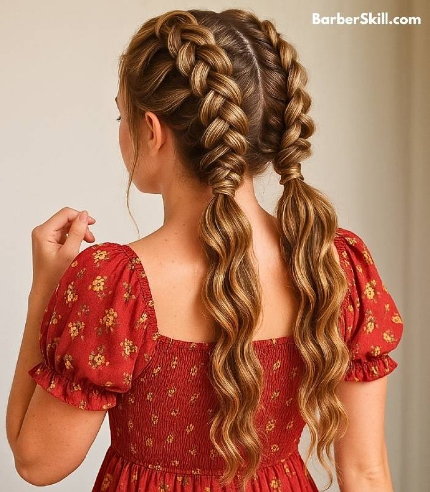 A beautiful girl having French Braid Pigtails hairstyle