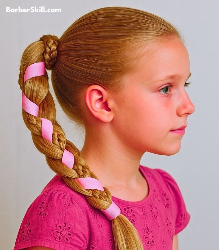 A beautiful girl having French Braid With Ribbon hairstyle