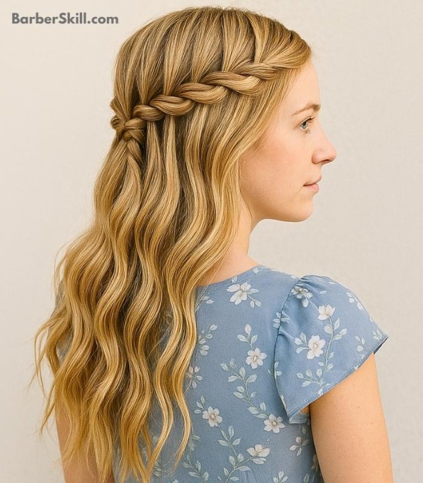 A beautiful girl having Waterfall French Braid hairstyle