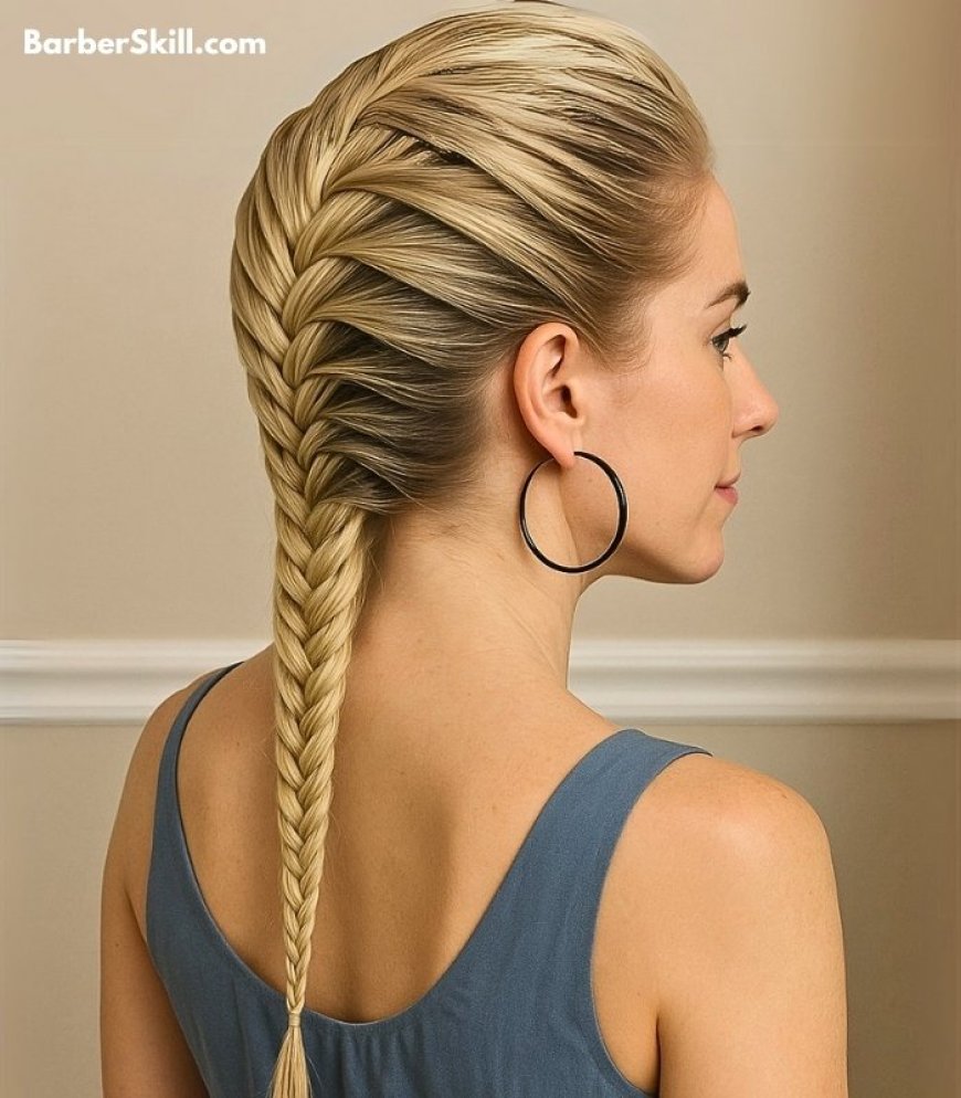 A beautiful girl having French Braid into Fishtail hairstyle