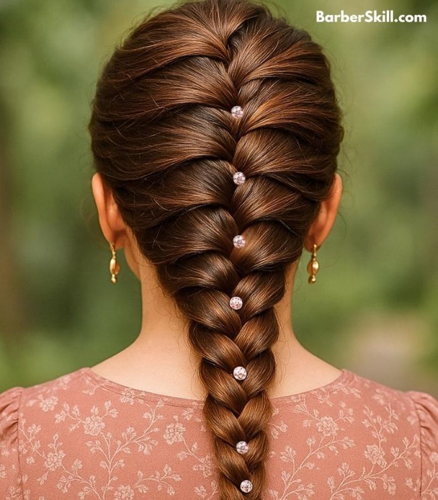 A beautiful girl having French Braid With Beads hairstyle
