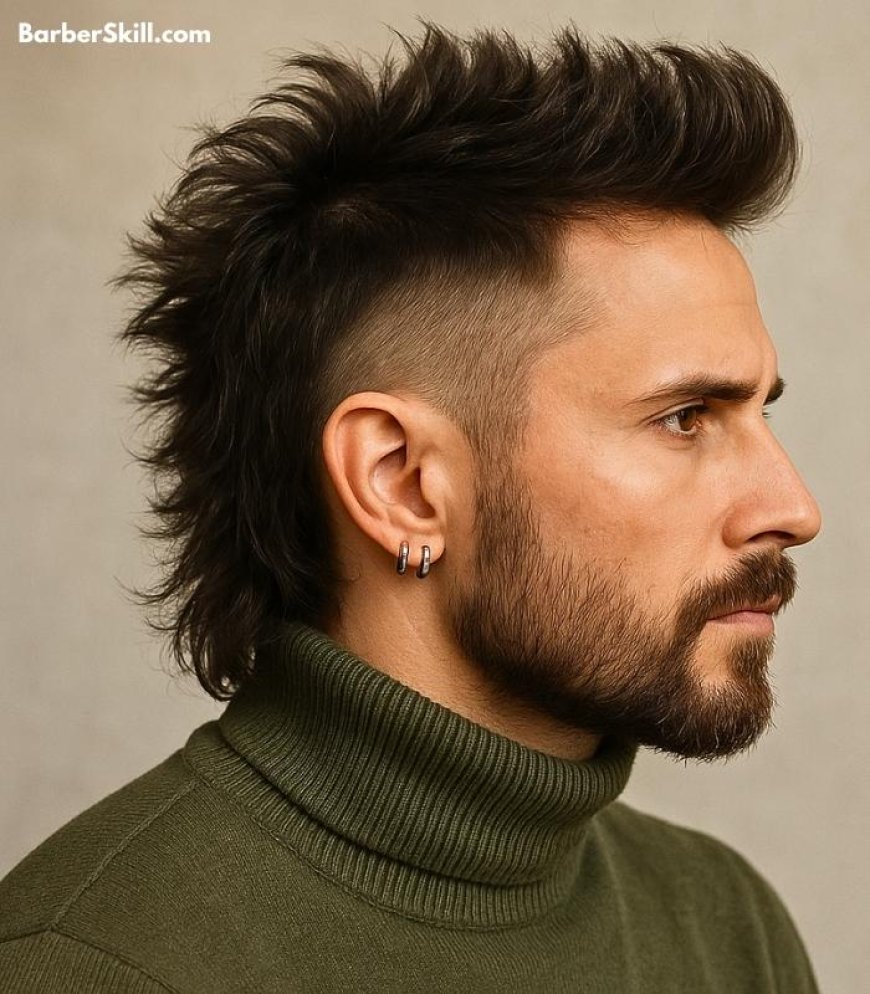 A handsome man having Faux Hawk Mullet haircut