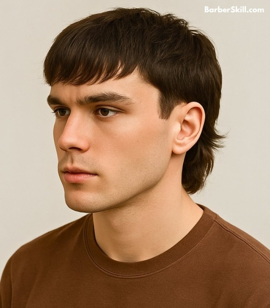 A handsome man having Mullet with Bangs haircut