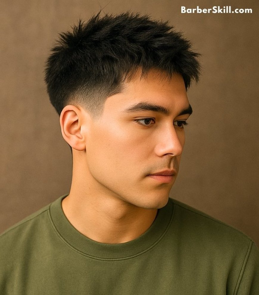 A handsome young man having 16 Guard Mid Taper Fade Haircut