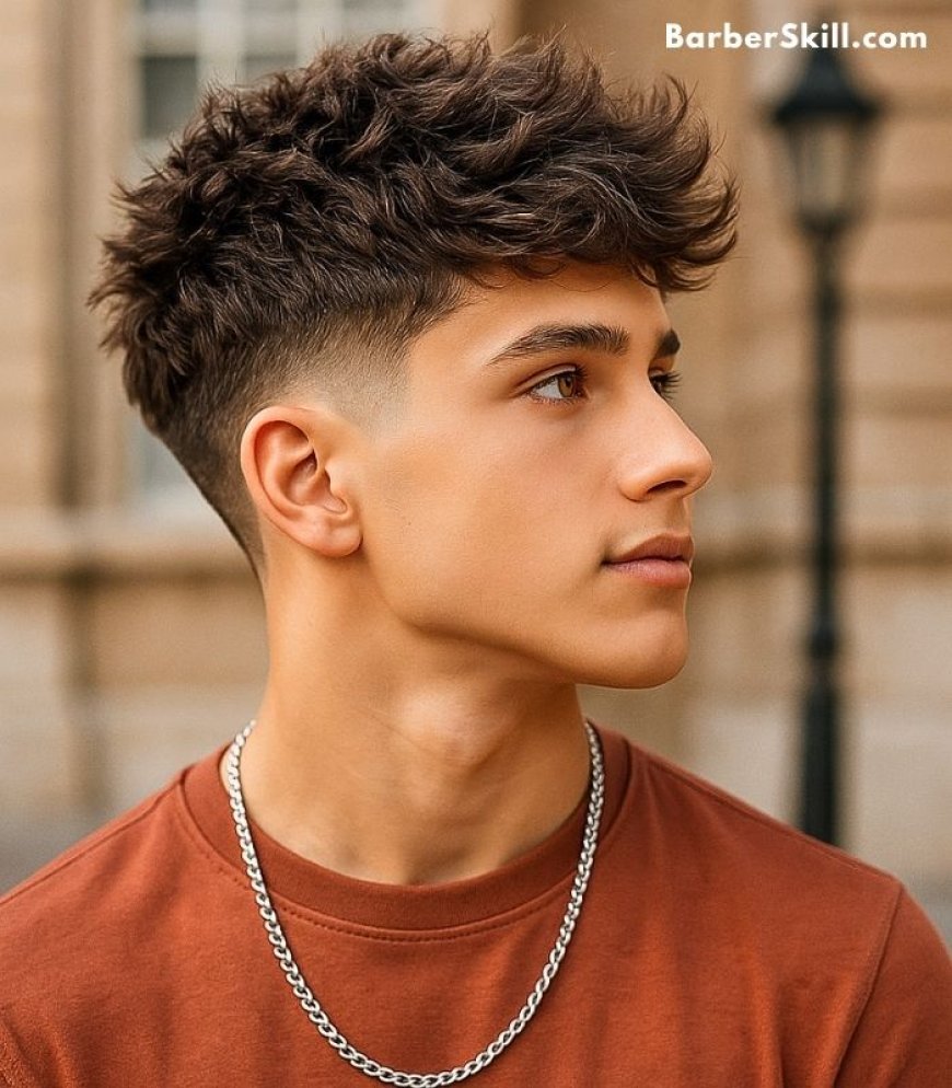 A handsome young man having 16 Guard Textured Fringe Taper Haircut