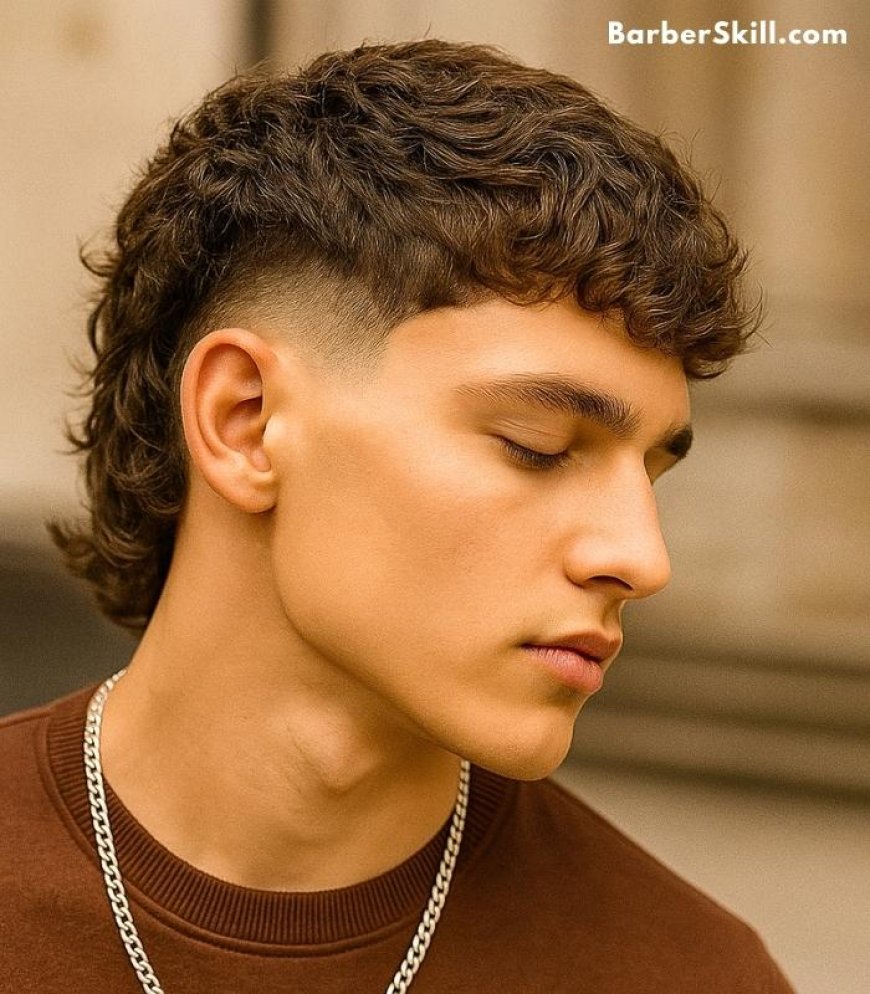 A handsome young man having 16 Guard Mullet Haircut