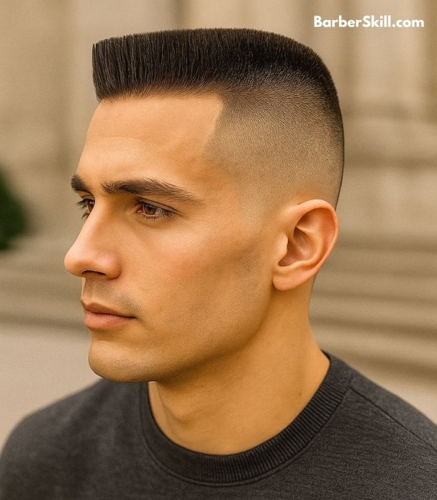A handsome man having Classic High and Tight Flat Top haircut