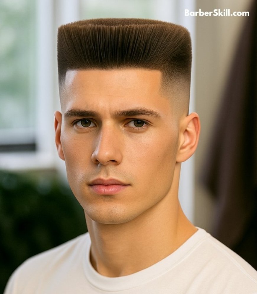 A handsome man having Flat Top Fade haircut