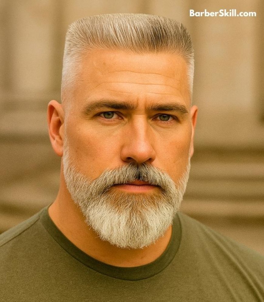 A handsome man having Flat Top Crew Cut haircut