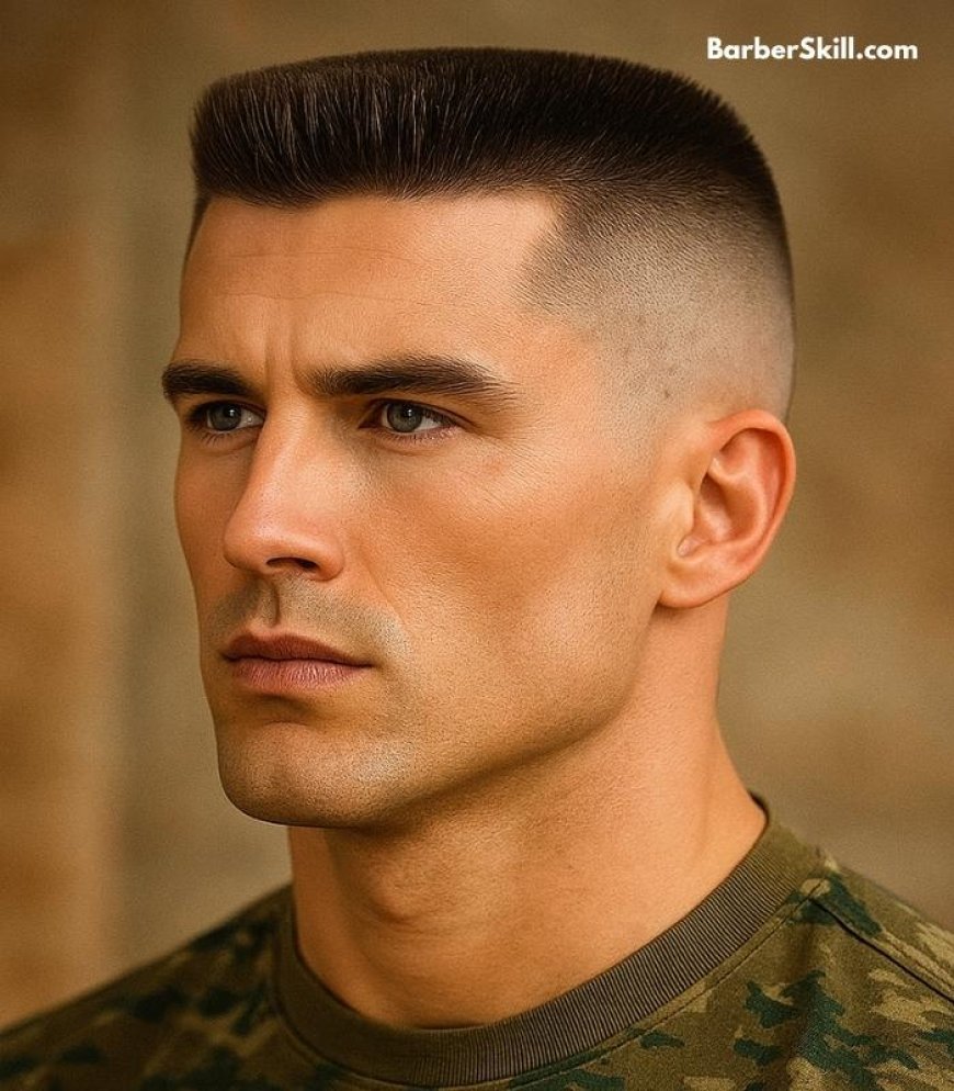 A handsome man having Modern Military Flat Top haircut