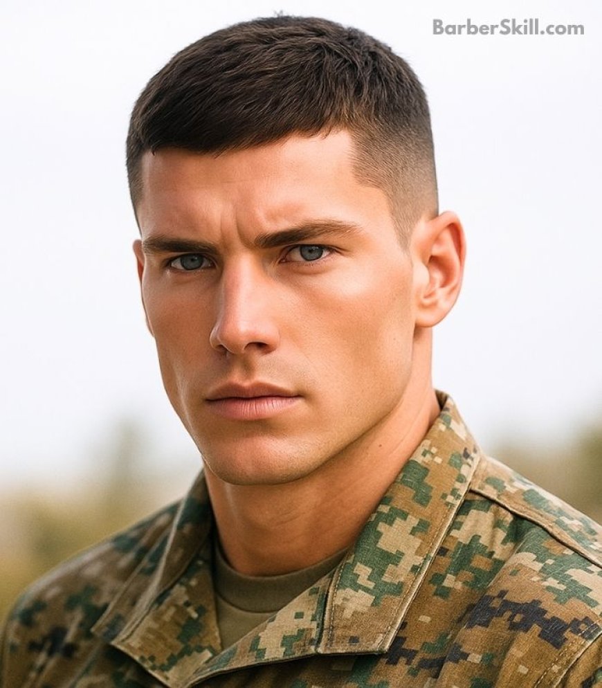 Military haircuts: A military soldier having Crew Cut hairstyle