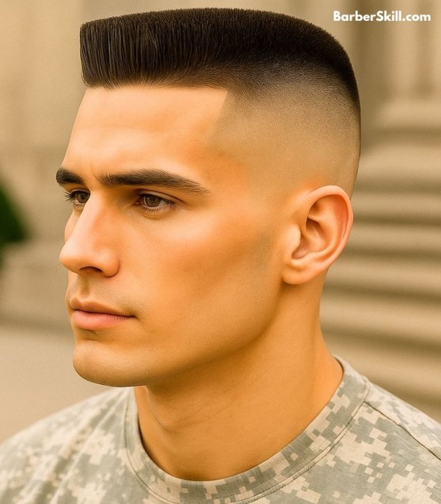 Military haircuts: A military soldier having Flat Top hairstyle