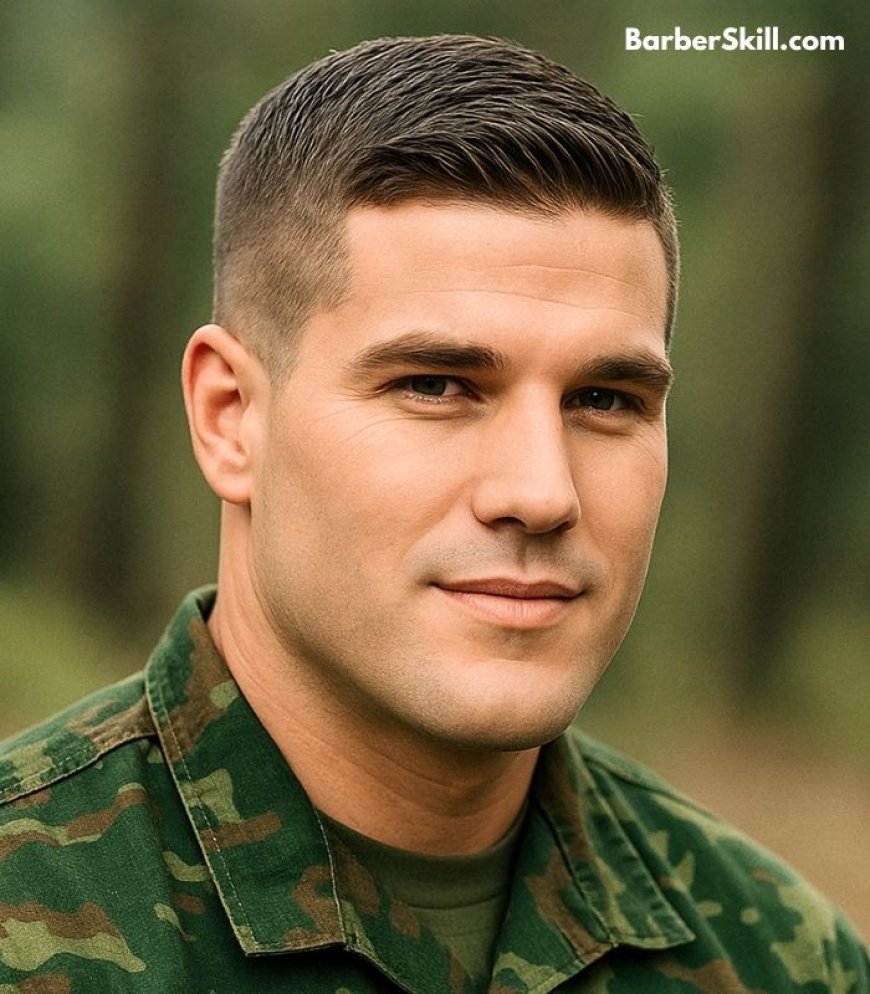 Military haircuts: A military soldier having Ivy League hairstyle