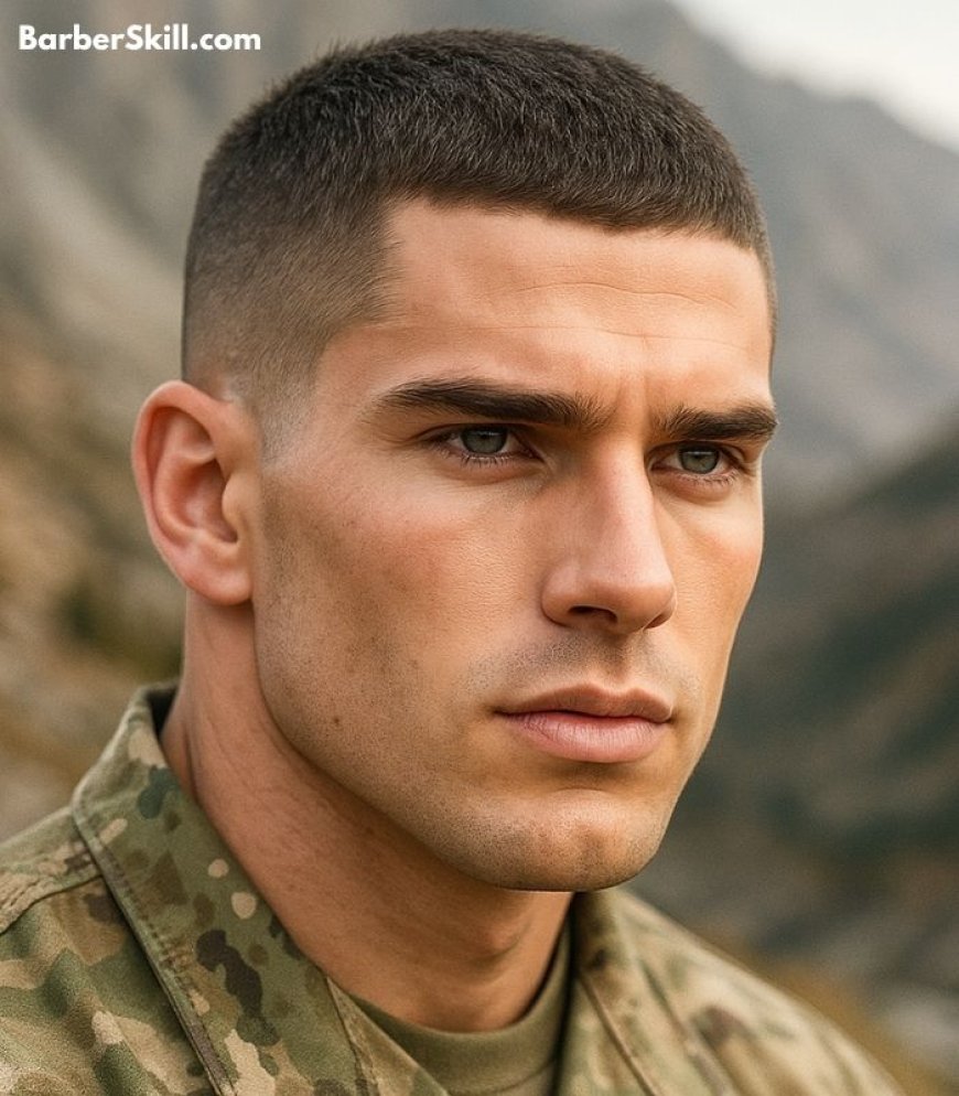 Military haircuts: A military soldier having Butch Cut hairstyle