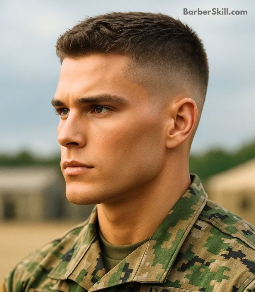 Military haircuts: A military soldier having Fade Haircut