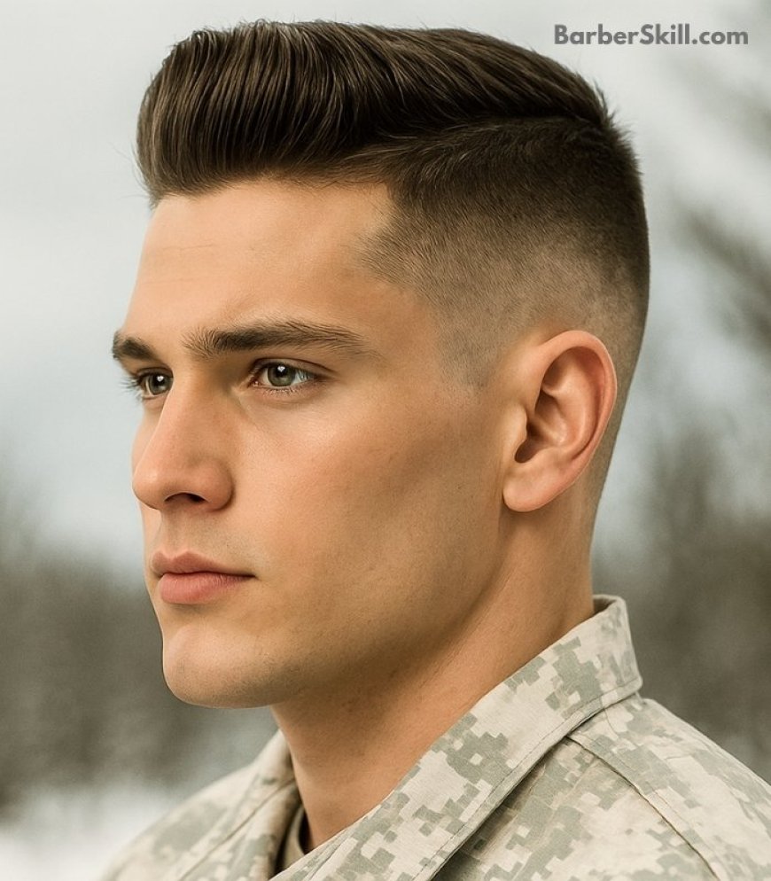 Military haircuts: A military soldier having Pompadour Military Style hairstyle