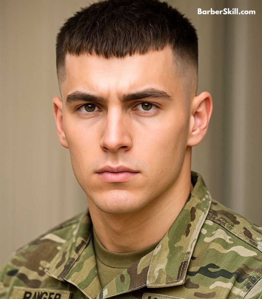 Military haircuts: A military soldier having Caesar Cut hairstyle